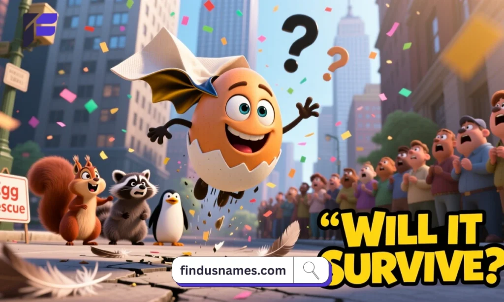 Creative students participating in an egg drop challenge with colorful designs and funny egg drop names, showing teamwork, science fun, and creative project ideas.