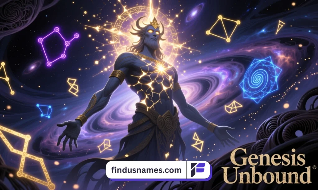 Ancient mythological deity rising from the cosmic void symbolizing names that mean emptiness and creation.