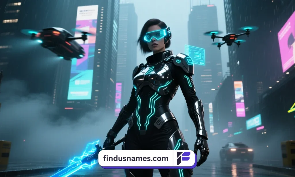 Strong female gaming character showing cool gamer name style