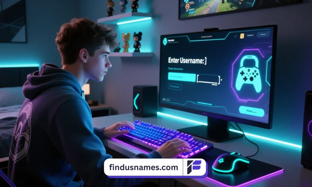 Boy selecting cool gamer name for profile
