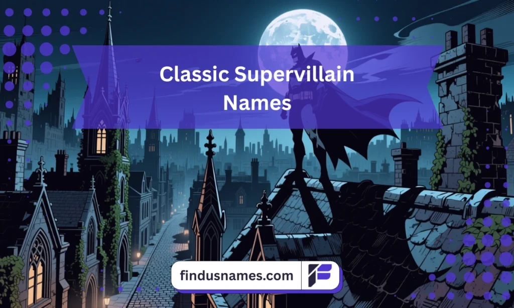 A gothic rooftop scene with a caped villain capturing the essence of classic Supervillain Names.