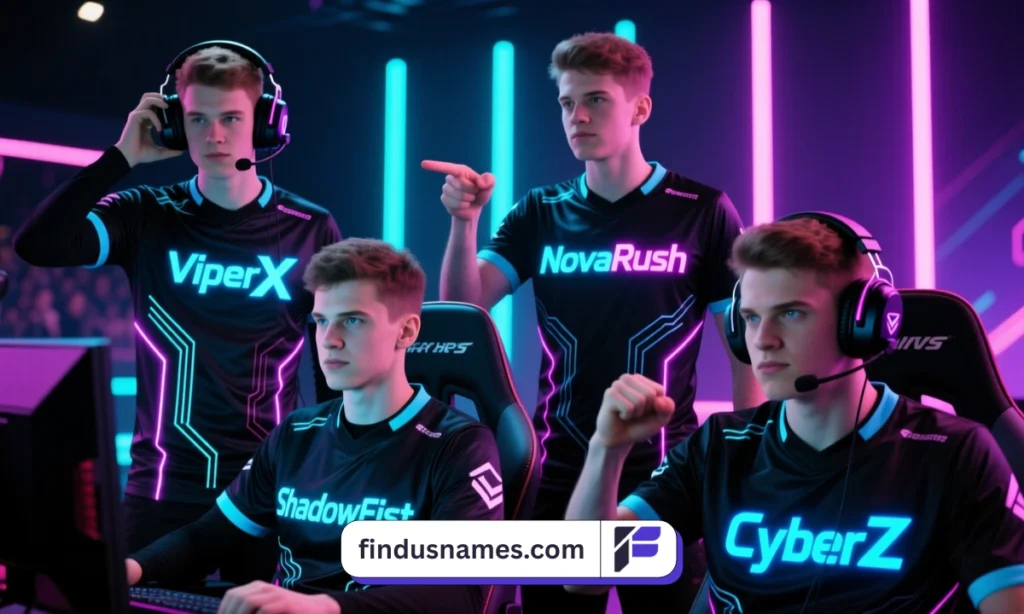 Team of male gamers with stylish gamer names