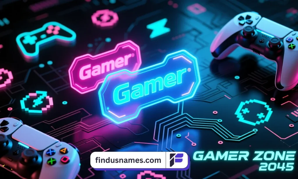 Stylish list of cool gaming names with neon gamer tag design.