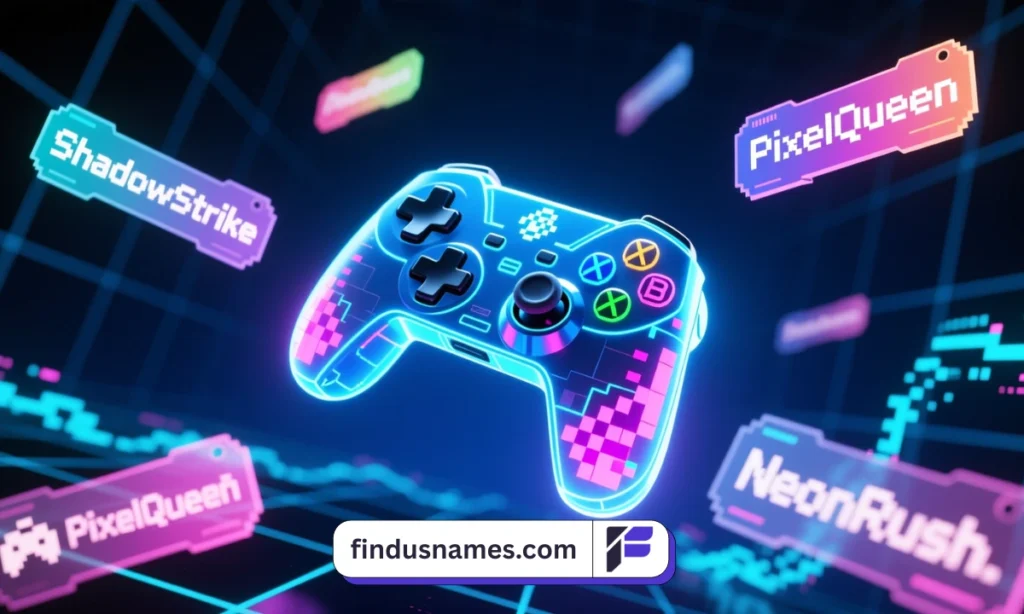 Neon image showing cool gaming names and gamer tags in futuristic design