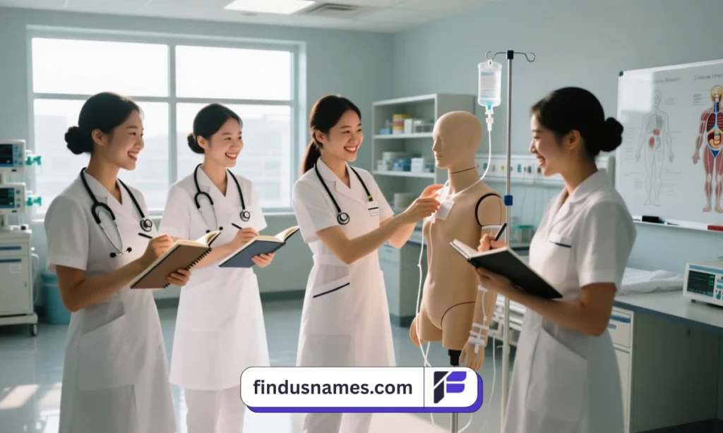 600+ Funny & Inspiring Student Group Names for Every Vibe 2 Nursing students collaborating in a medical lab representing teamwork and nursing student group names