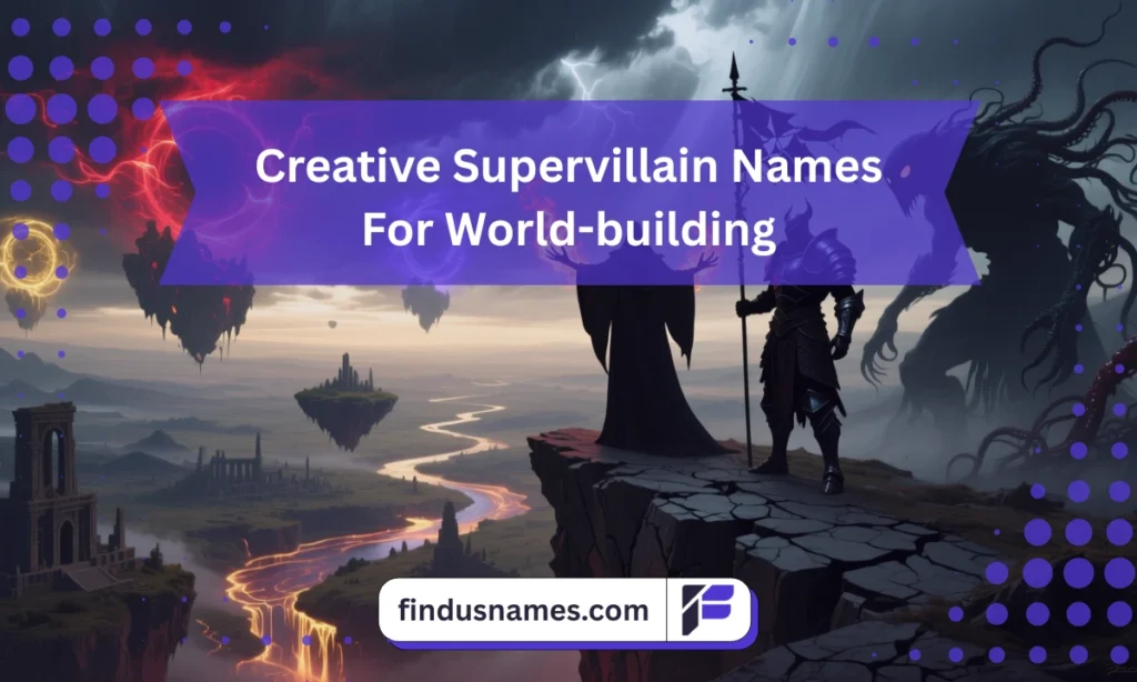 A group of fantasy villains overlooking a magical world, showing creative Supervillain Names for world-building.