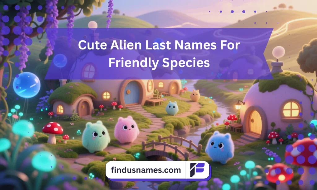 640+ Amazing Guide to Creative Alien Last Names 2 A cute and friendly alien village with sweet pastel creatures, used to inspire cute alien last names and other alien last names concepts.