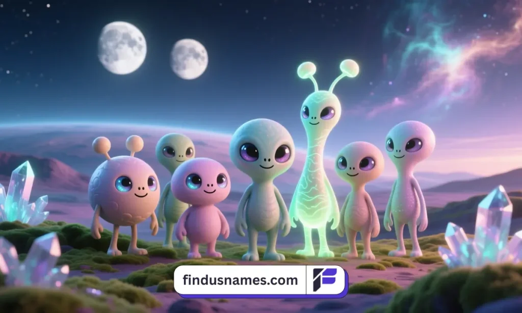 A group of cute pastel alien characters on a glowing planet for OC creation.