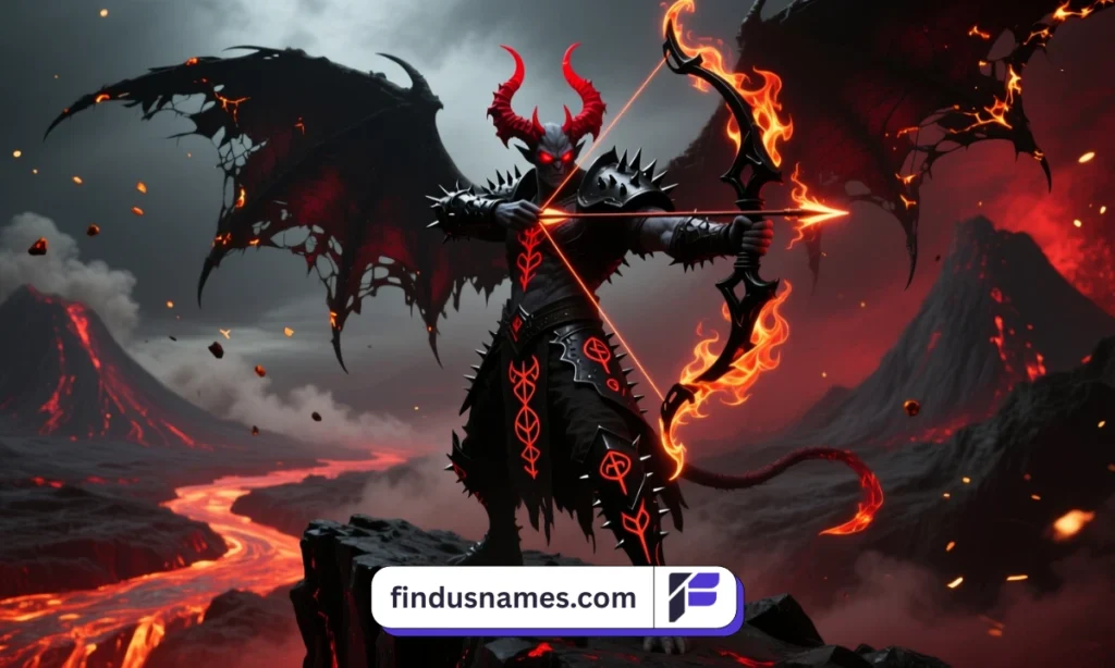 Menacing demon archer with hellfire bow and dark armor