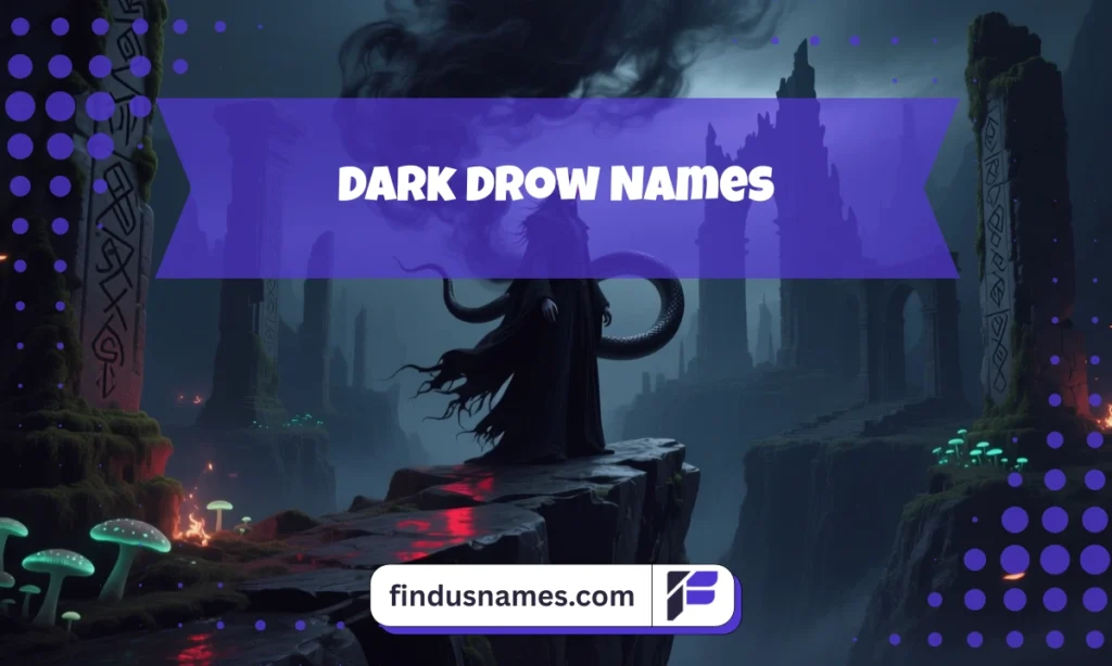 A dark elf sorcerer in a shadowy Underdark ruin representing fears and power linked to Drow Names.