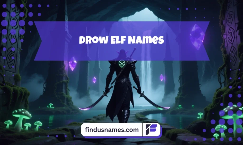 A powerful dark elf warrior in an underground fantasy city inspired by classic Drow Names.