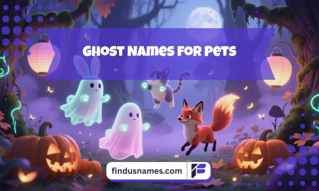 Adorable pet-like ghost characters floating playfully, showcasing fun ghost names for pets inspired by unique ghost names.