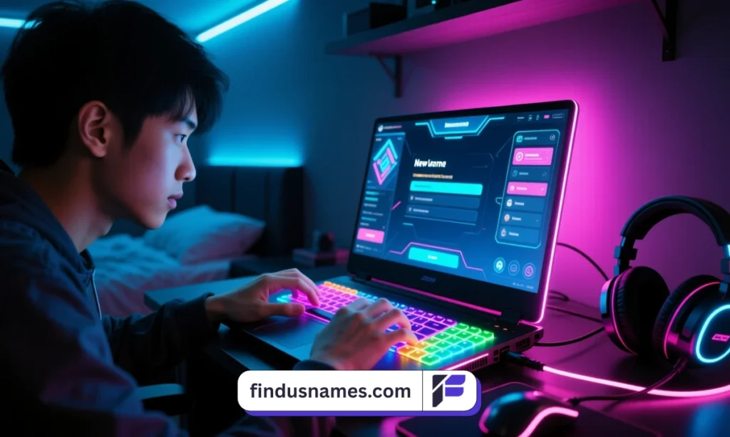 Gamer brainstorming unique cool gaming names for online identity