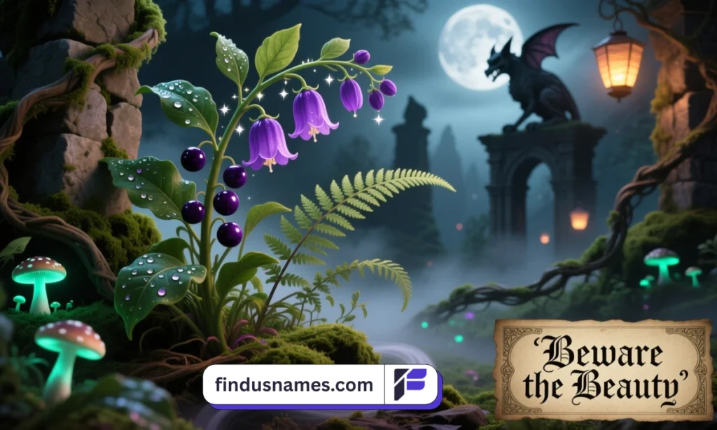 Poisonous plants like belladonna and hemlock in enchanted garden