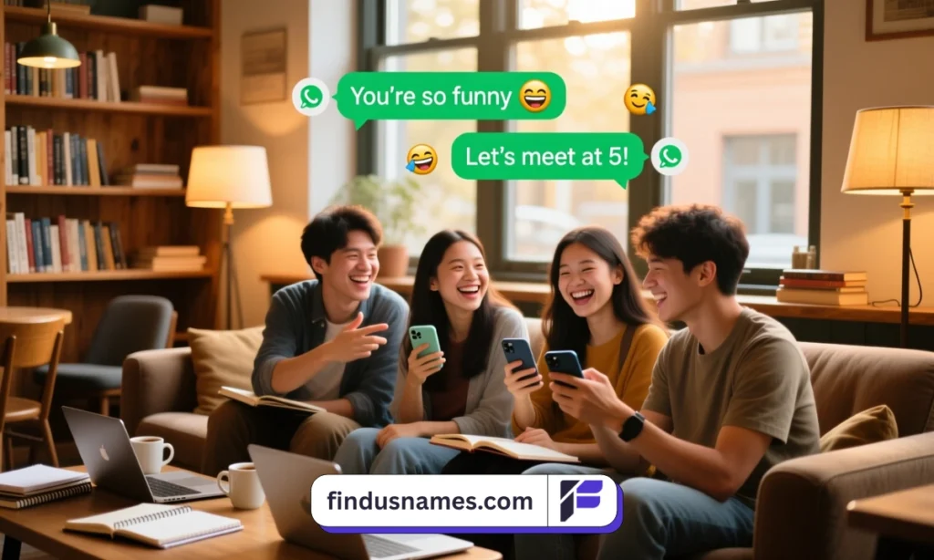 600+ Funny & Inspiring Student Group Names for Every Vibe 1 Students using smartphones to chat on WhatsApp creating fun student group names