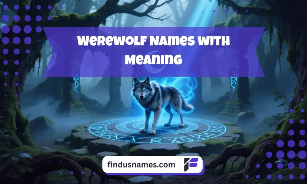 700+ Werewolf Names: Best Male, Female, & Fantasy Name Ideas for Your Character 3 Mystical scene with a werewolf at an ancient shrine representing deep and symbolic werewolf names with meaning.