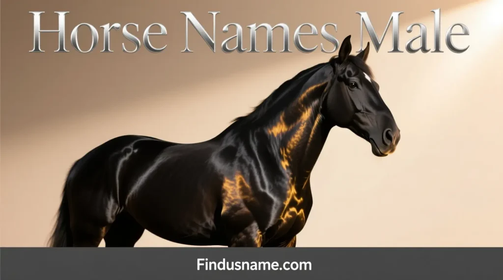 Horse names male showcasing classic and modern male race horse names with strong stallion visuals