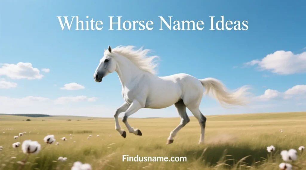 White horse name ideas represented by a beautiful white horse running freely in nature.