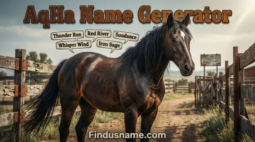 Aqha name generator image featuring American Quarter Horse naming created with a horse naming generator