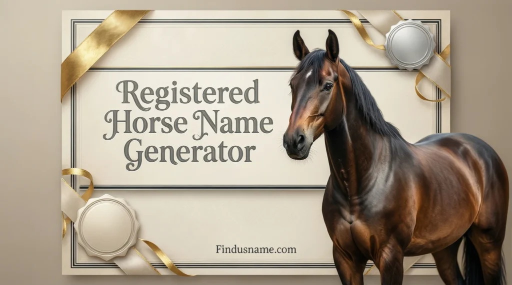Registered horse name generator image showing official name ideas created through a horse naming generator