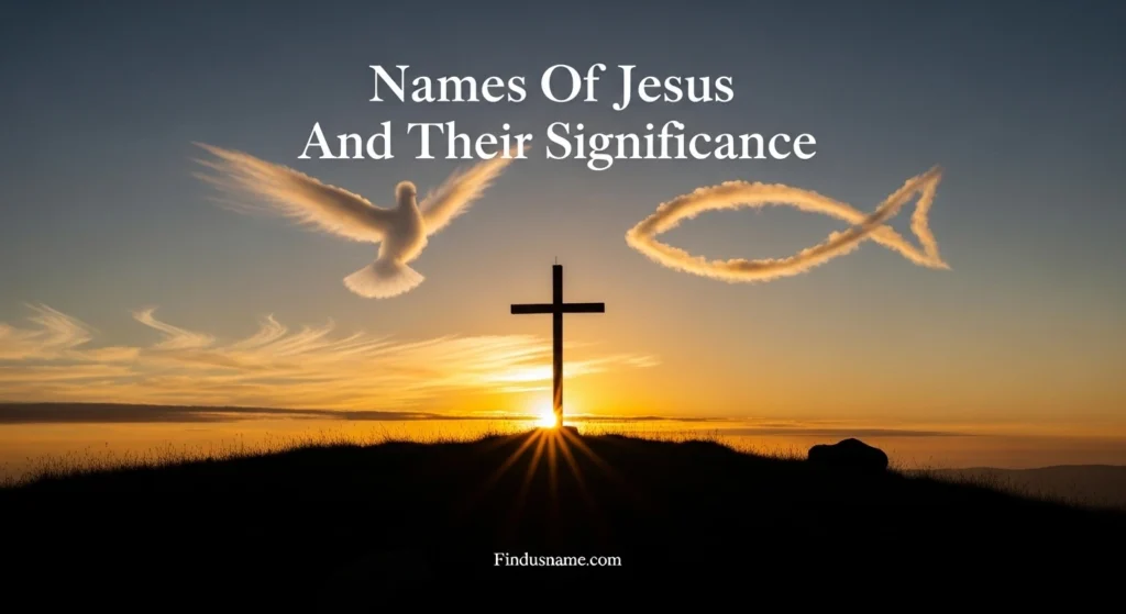 620+ Powerful Biblical Titles and Meanings of Names of Jesus 3 Cross at sunrise symbolizing names of Jesus and their significance with warm spiritual light.